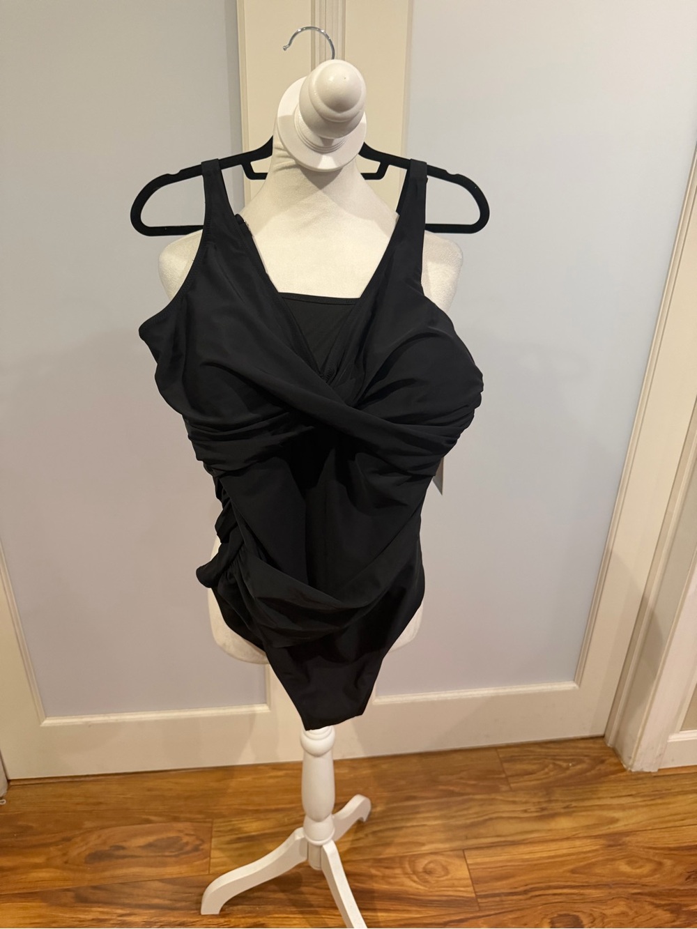 Black Ruched One-Piece Swimsuit with Supportive Straps